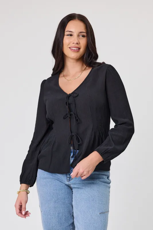 Gloss The Label Morgana Tie Front Top Black sold by Shine On