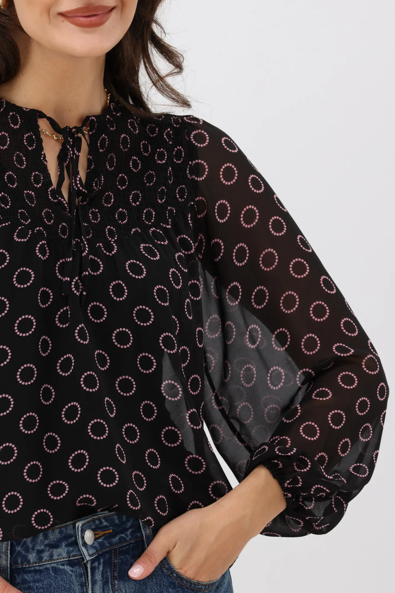 Gloss by Shine On Zara Shirred Neck Top Black Circle Print sold by Shine On product image thumbnail 3