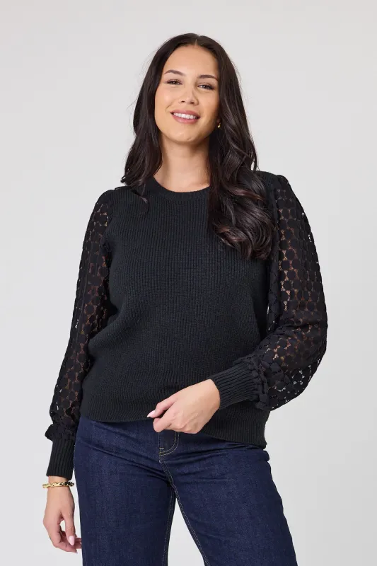 Shine On Label Tahnee Lace Sleeve Top Black sold by Shine On