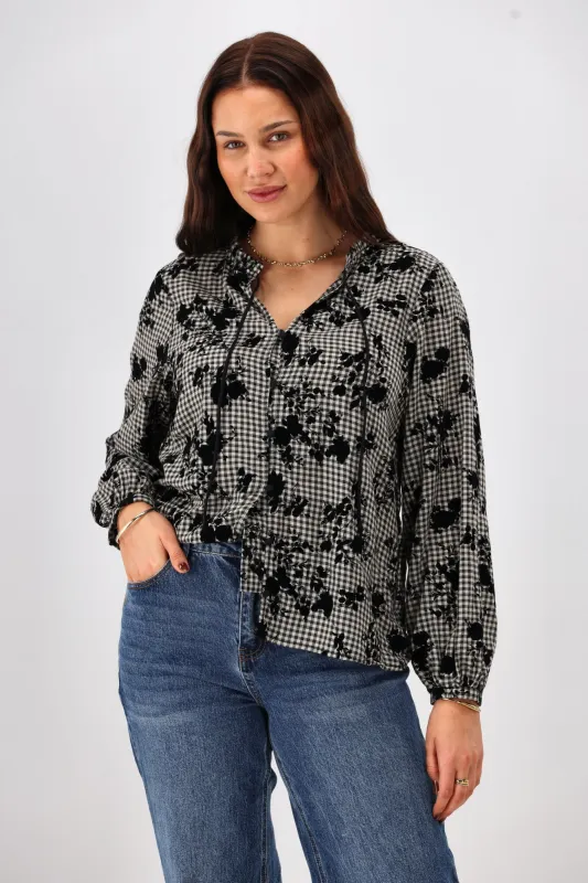 Shine On Label Gio Button Front Top Flocked Check sold by Shine On