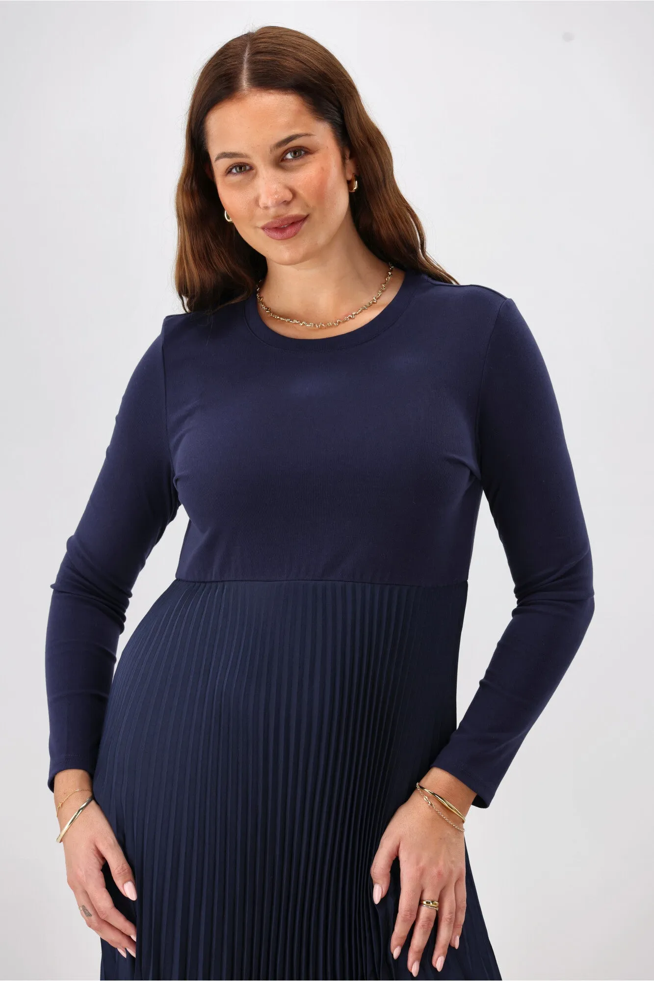 Gloss by Shine On Vester Knit Dress with Woven Pleat Skirt Midnight sold by Shine On product image thumbnail 2