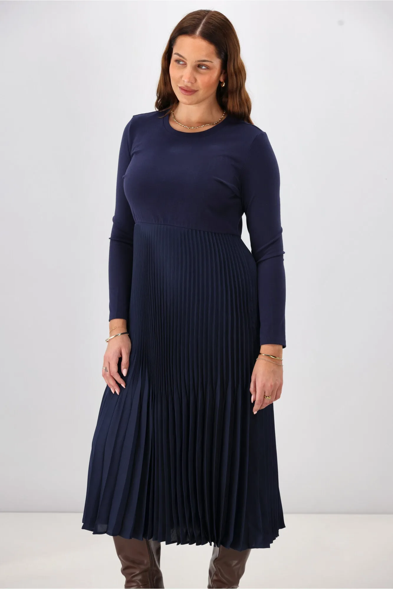 Gloss by Shine On Vester Knit Dress with Woven Pleat Skirt Midnight sold by Shine On product image thumbnail 4