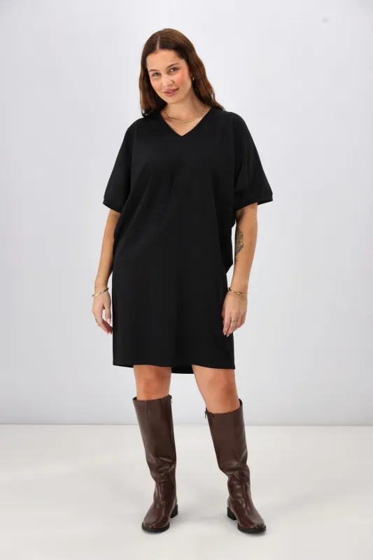 Shine On Label Analaya Angled Panel Knit Tunic Dress Black sold by Shine On