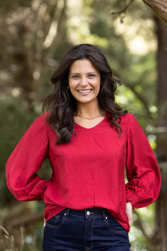 Gloss The Label Alex Blouson Sleeve Top Sumac sold by Shine On