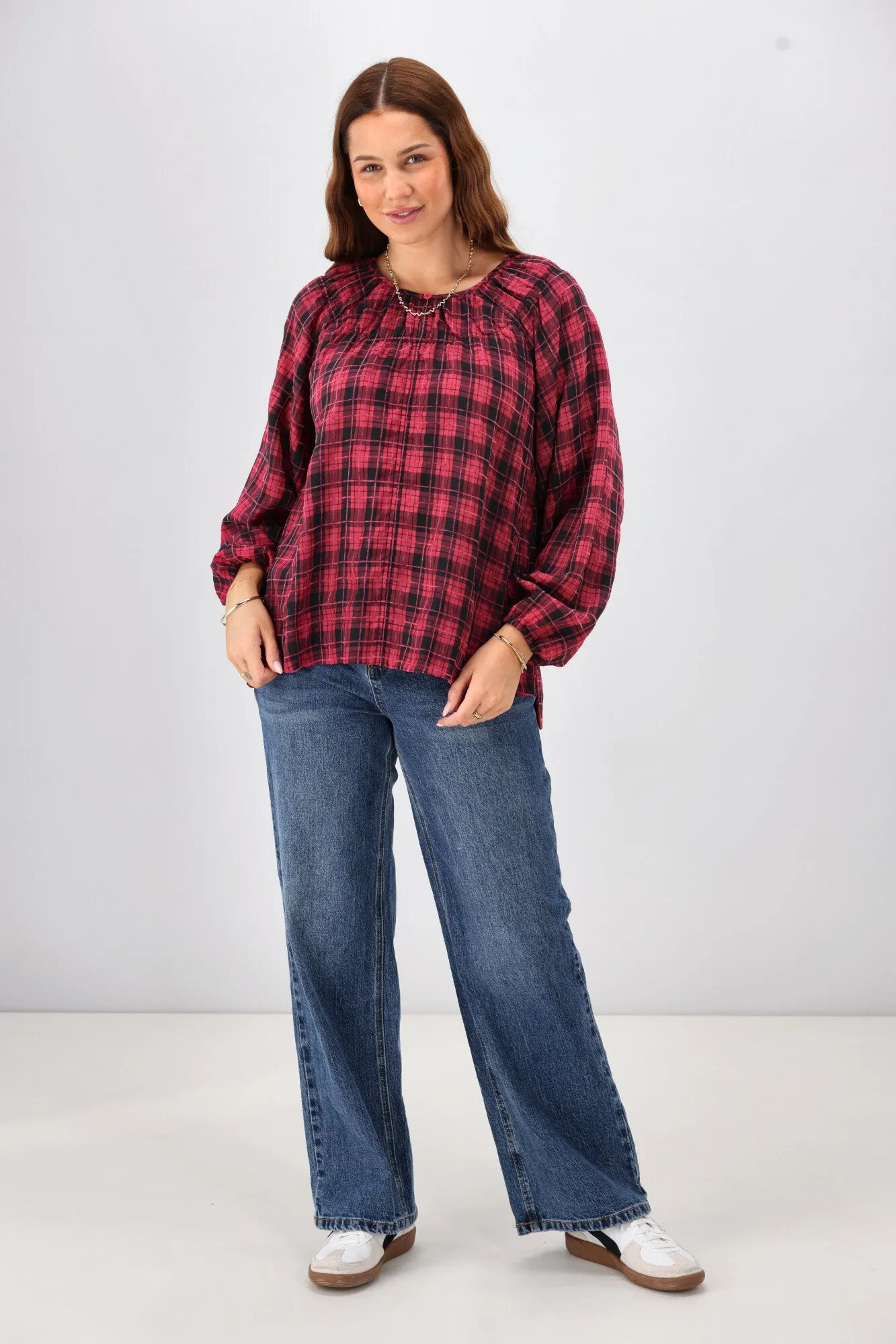 Shine On Label Katalina Check Top Red Pink Check sold by Shine On product image thumbnail 5