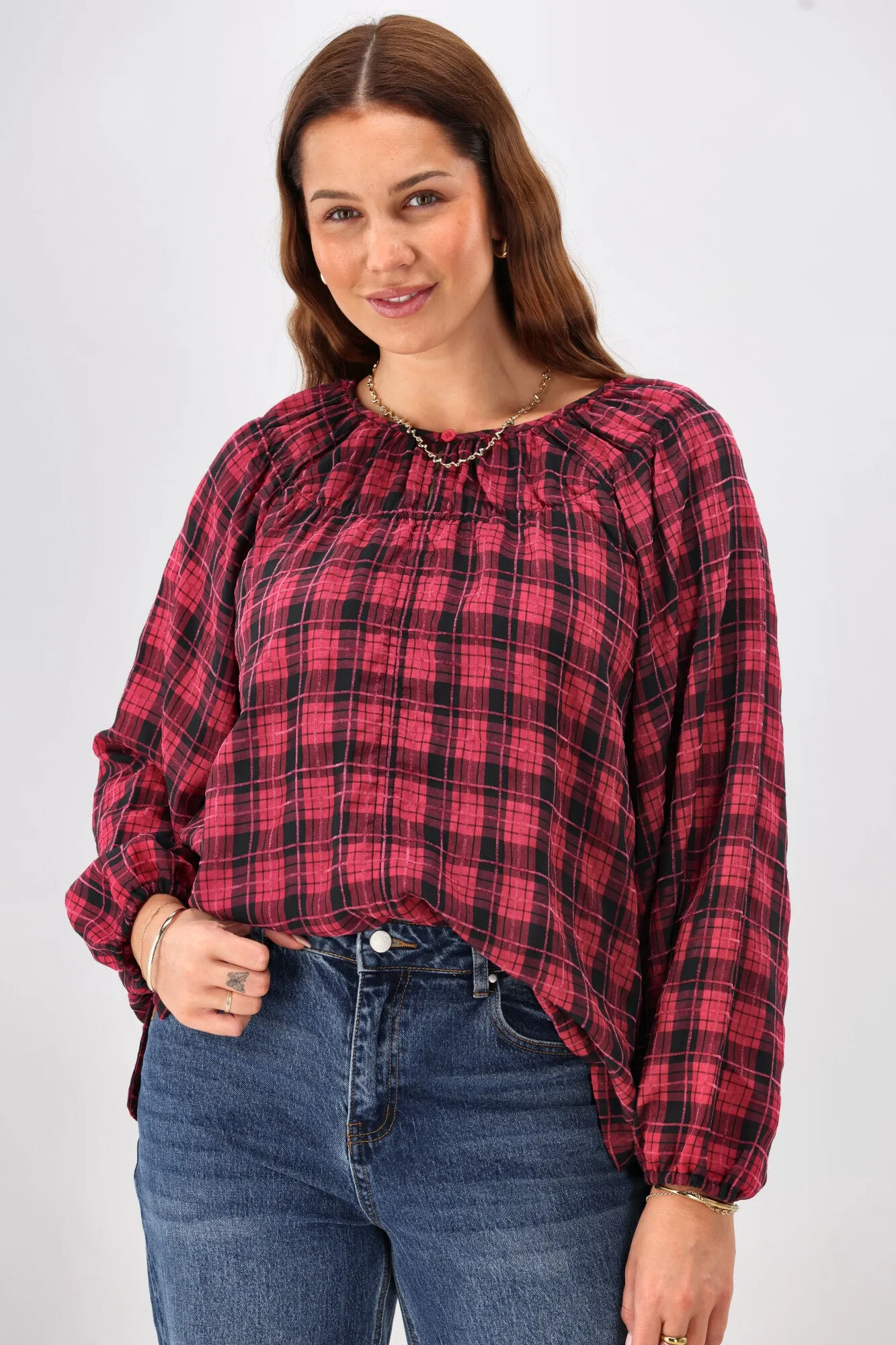 Shine On Label Katalina Check Top Red Pink Check sold by Shine On product image thumbnail 4