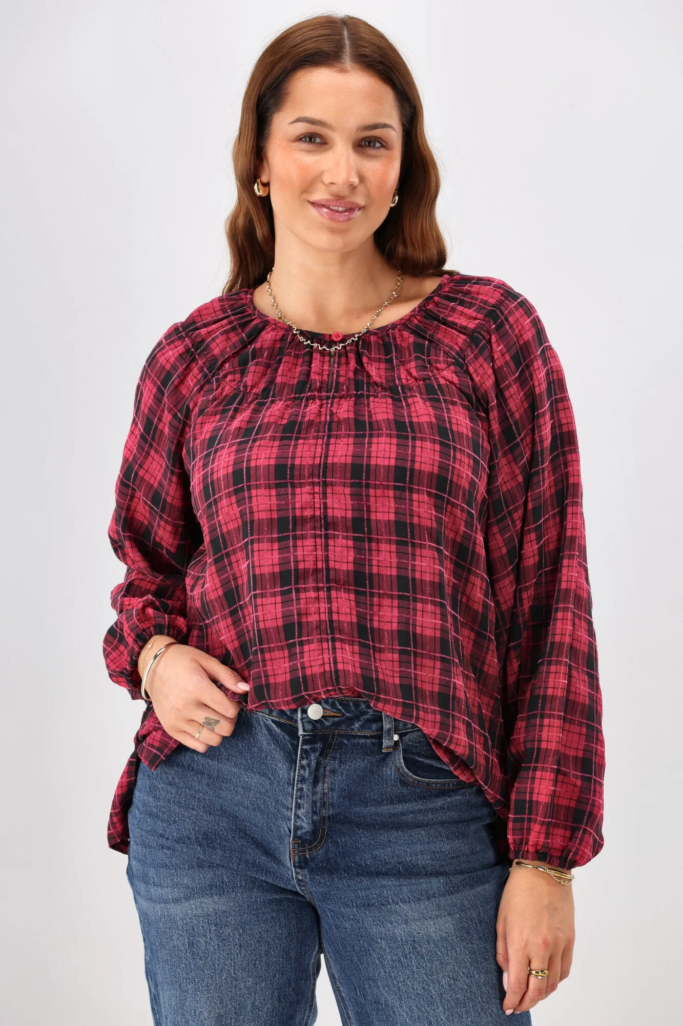 Shine On Label Katalina Check Top Red Pink Check sold by Shine On