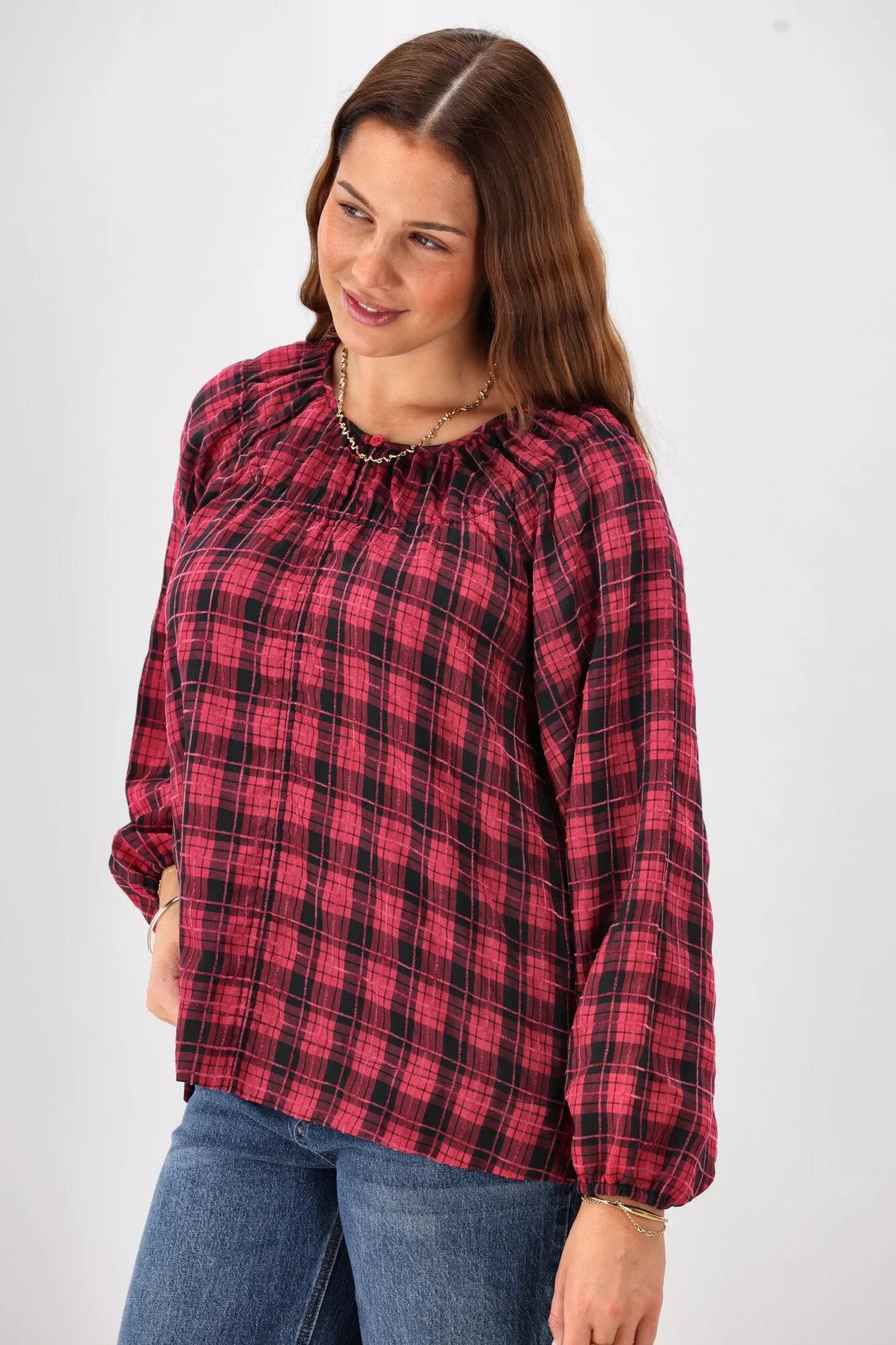 Shine On Label Katalina Check Top Red Pink Check sold by Shine On product image thumbnail 2