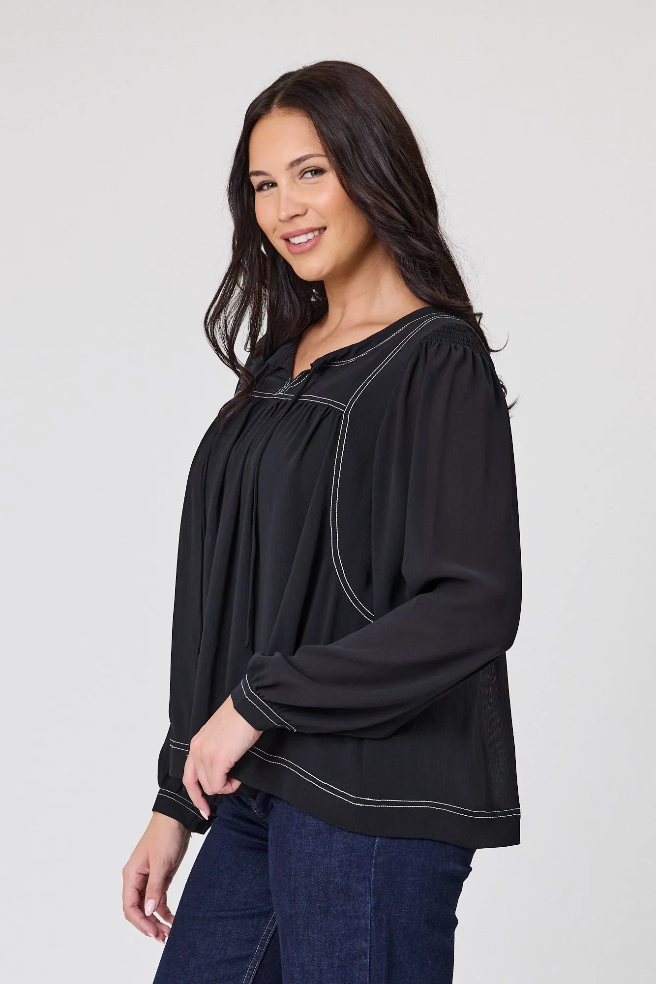 Shine On Label Tare Stitched Detail Top Black / Natural Thread Contrast sold by Shine On product image thumbnail 2