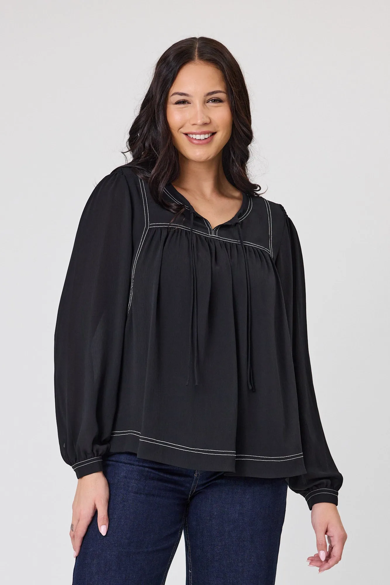 Shine On Label Tare Stitched Detail Top Black / Natural Thread Contrast sold by Shine On