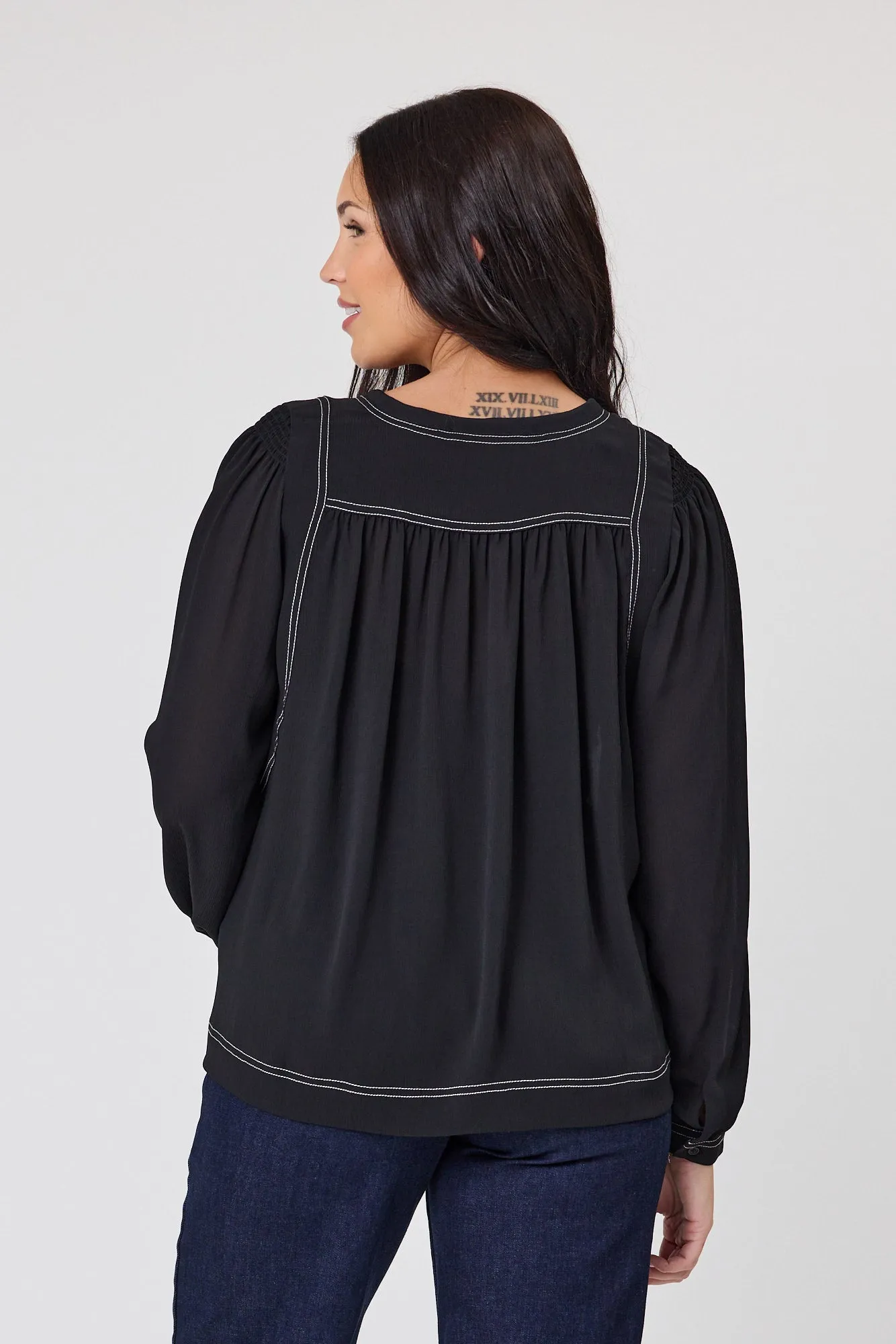 Shine On Label Tare Stitched Detail Top Black / Natural Thread Contrast sold by Shine On product image thumbnail 5