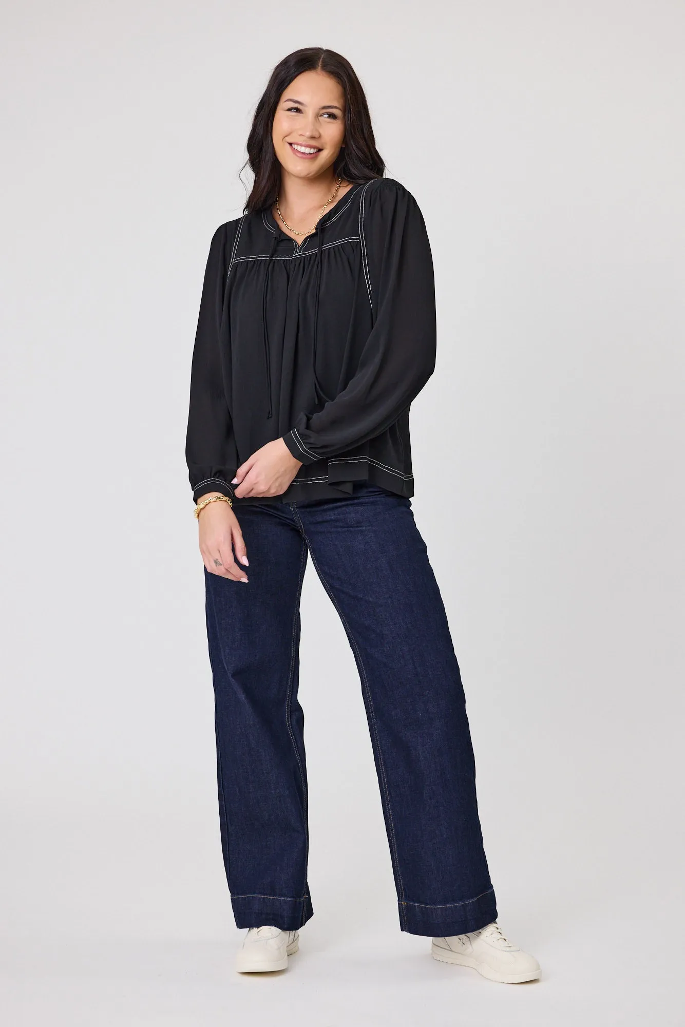 Shine On Label Tare Stitched Detail Top Black / Natural Thread Contrast sold by Shine On product image thumbnail 4