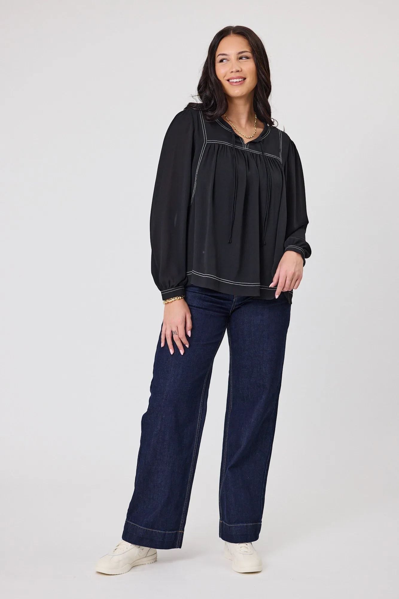 Shine On Label Tare Stitched Detail Top Black / Natural Thread Contrast sold by Shine On product image thumbnail 3