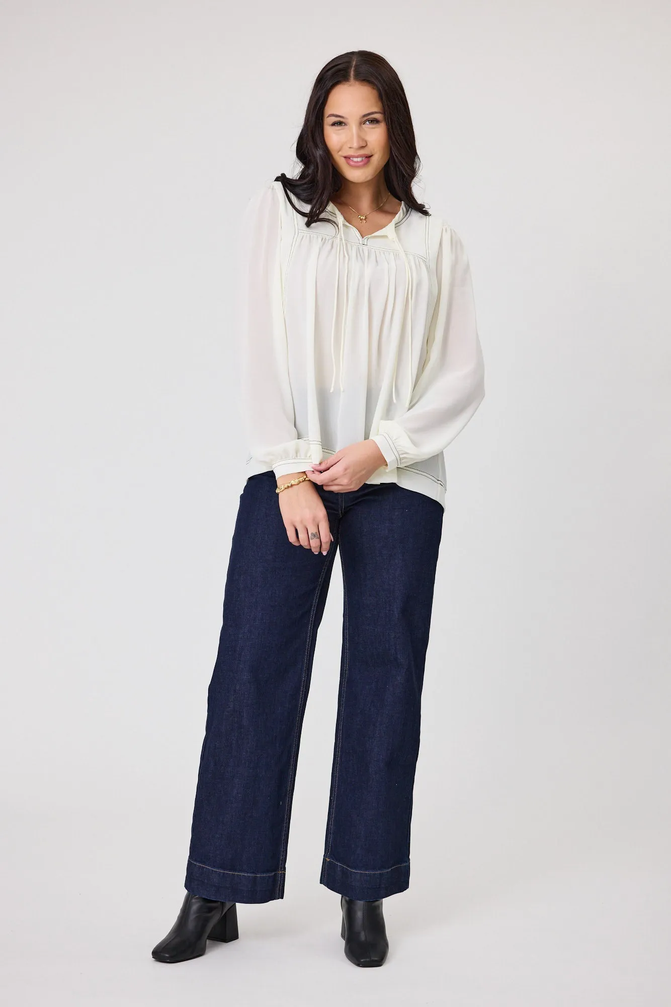 Shine On Label Tare Stitched Detail Top Ivory / Black Contrast sold by Shine On product image thumbnail 2