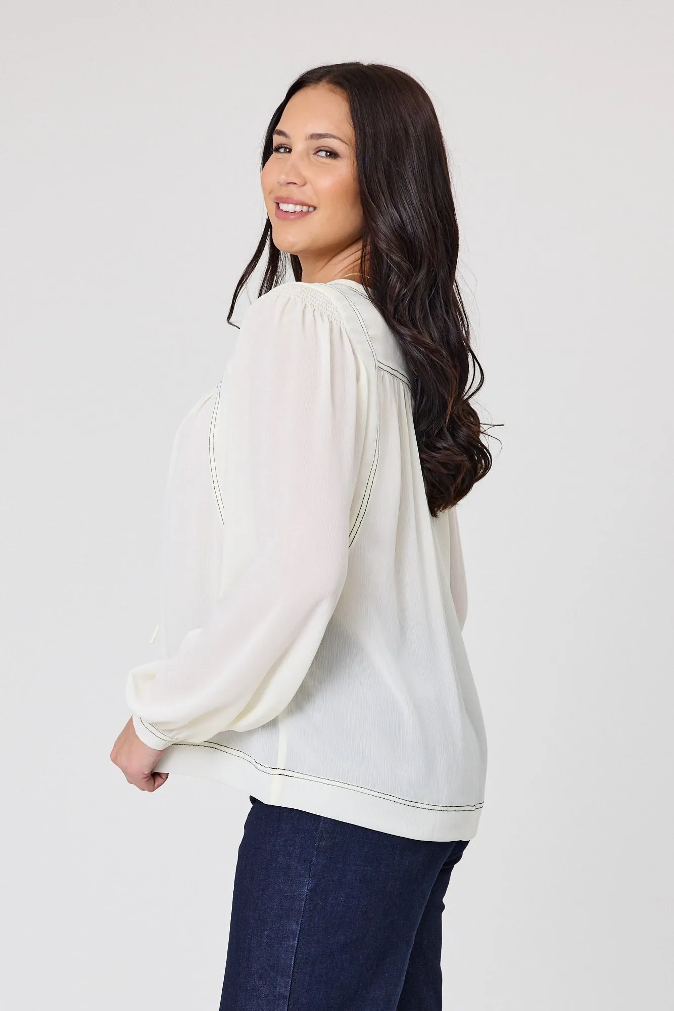 Shine On Label Tare Stitched Detail Top Ivory / Black Contrast sold by Shine On product image thumbnail 3