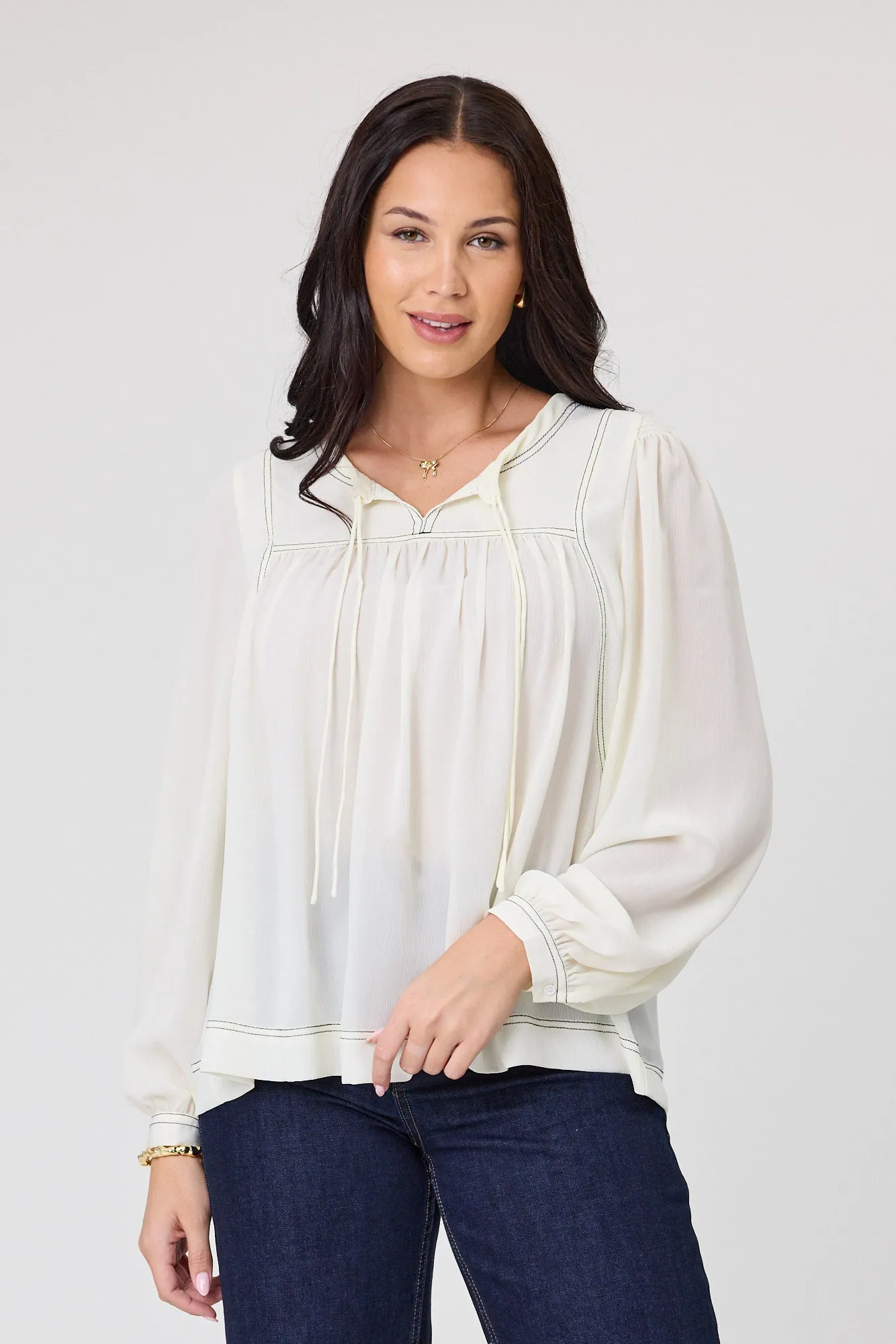 Shine On Label Tare Stitched Detail Top Ivory / Black Contrast sold by Shine On