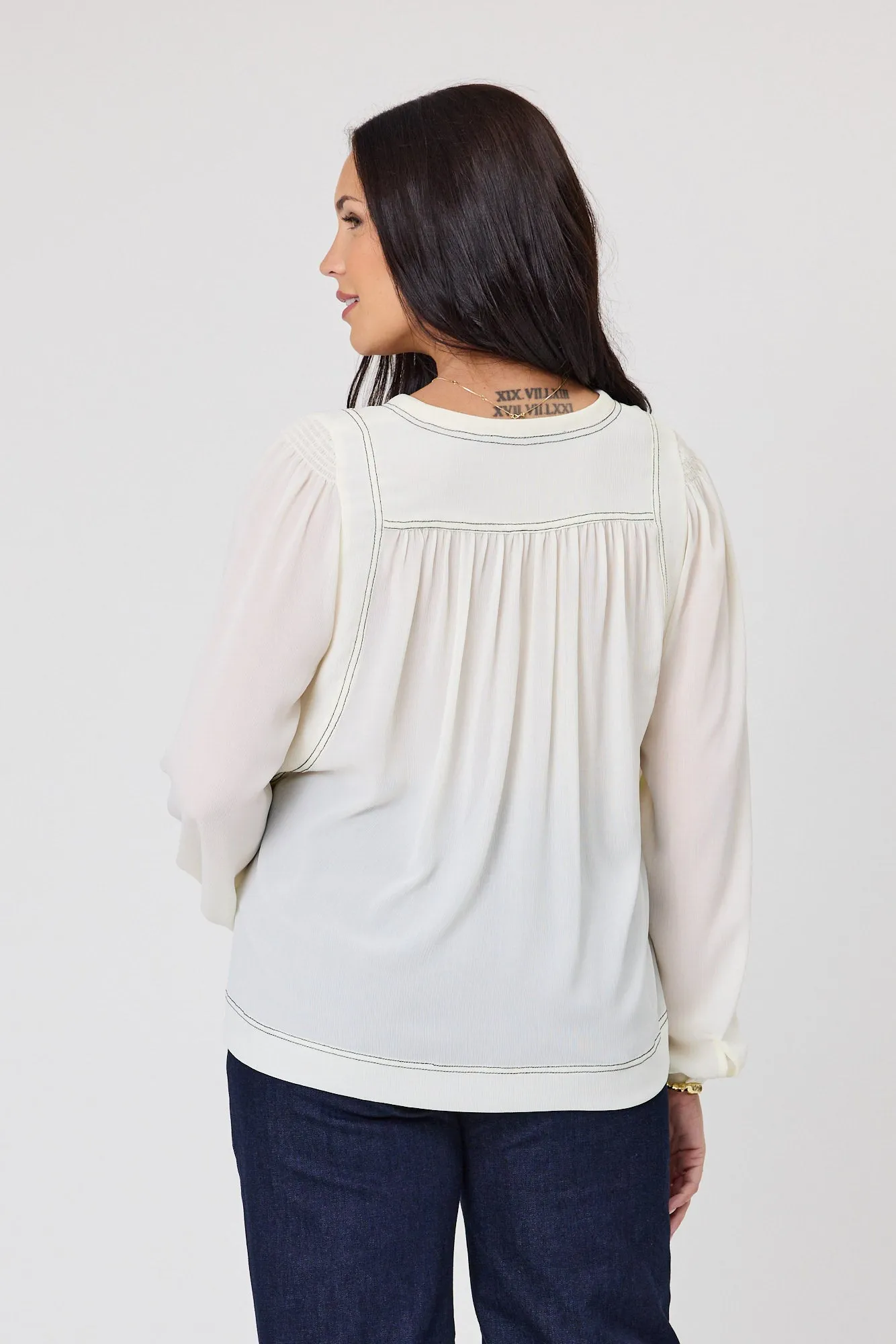 Shine On Label Tare Stitched Detail Top Ivory / Black Contrast sold by Shine On product image thumbnail 4