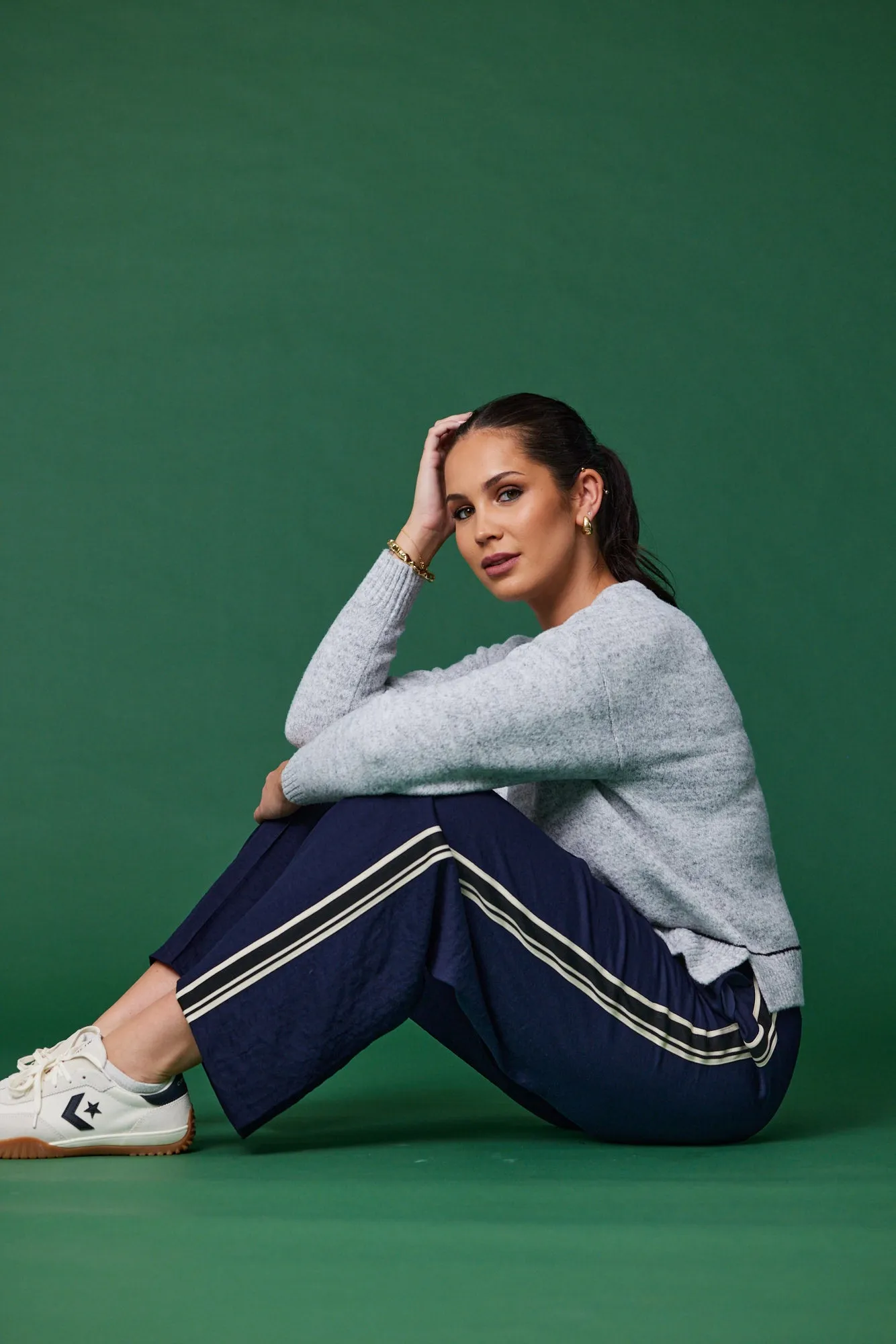 Shine On Label Keely Wide Leg Pant with Stripe Tape Midnight sold by Shine On