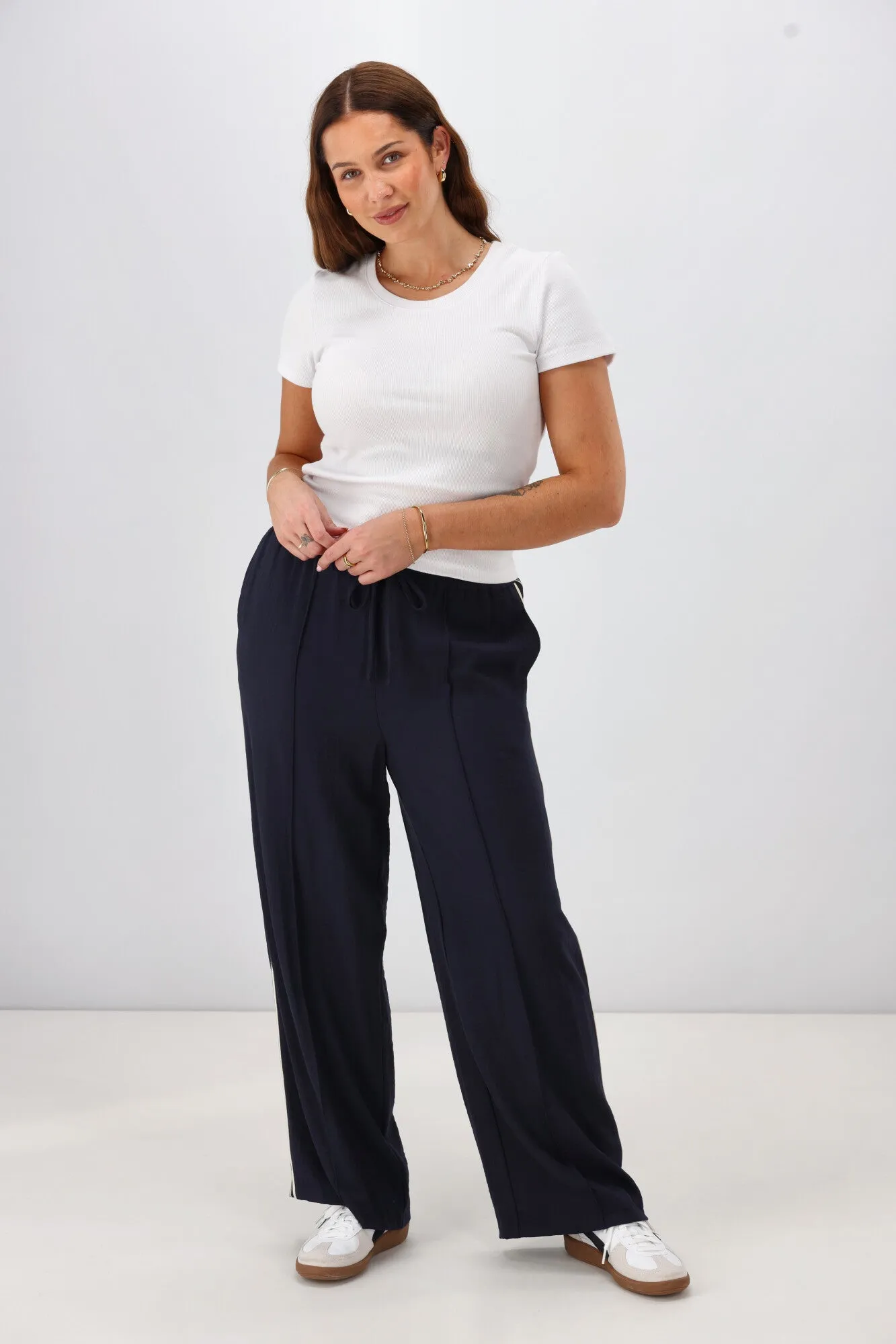 Shine On Label Keely Wide Leg Pant with Stripe Tape Midnight sold by Shine On product image thumbnail 3