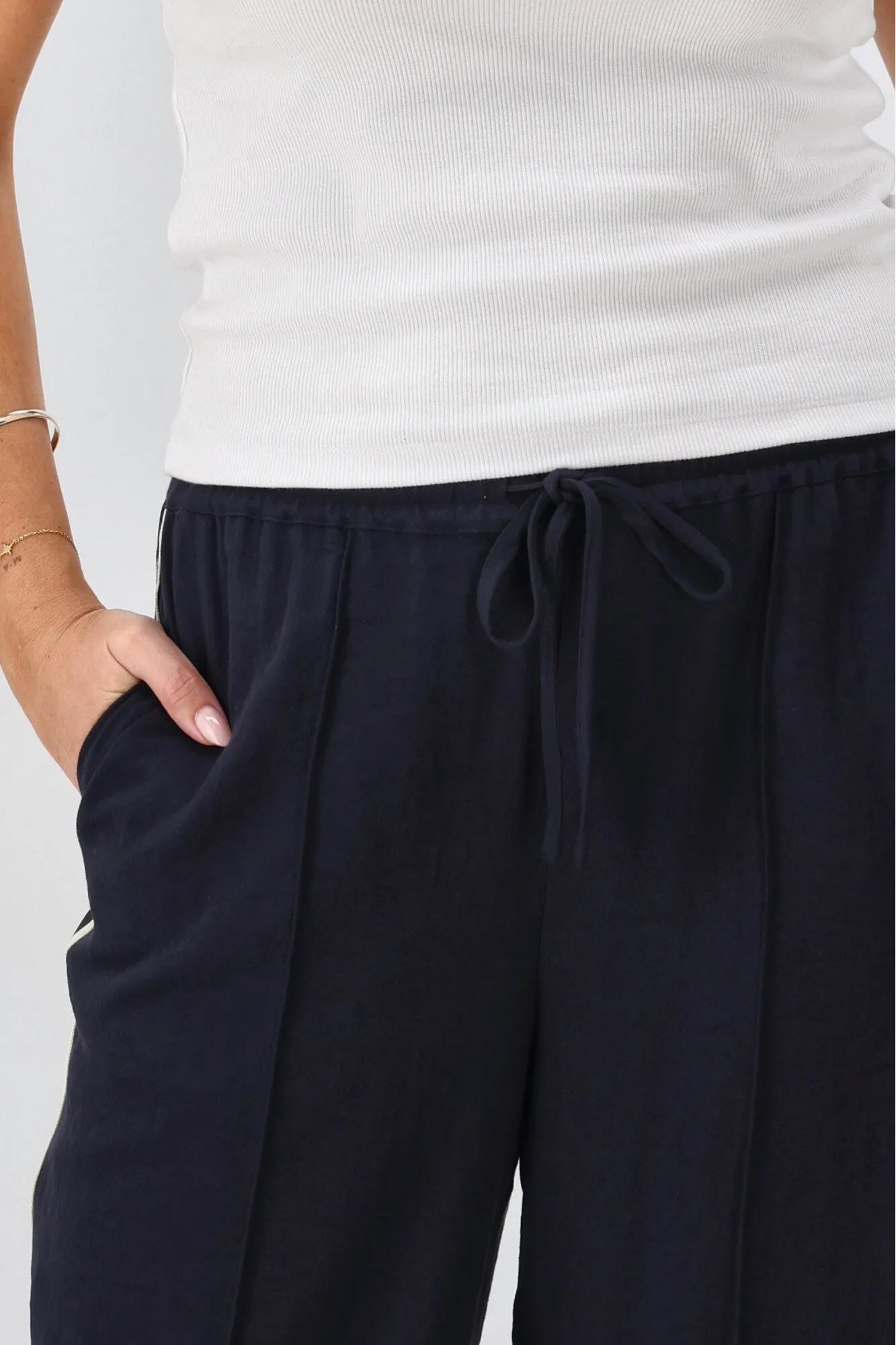 Shine On Label Keely Wide Leg Pant with Stripe Tape Midnight sold by Shine On product image thumbnail 4