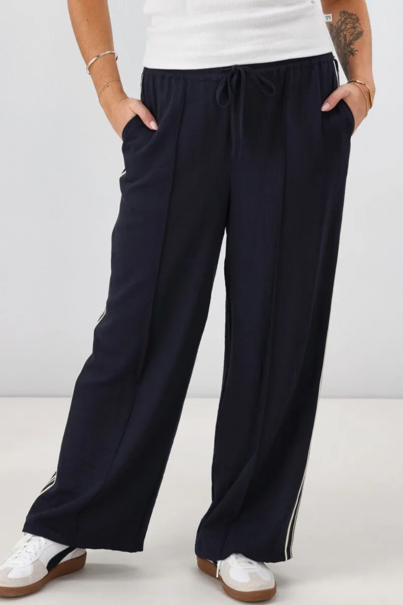 Shine On Label Keely Wide Leg Pant with Stripe Tape Midnight sold by Shine On product image thumbnail 2
