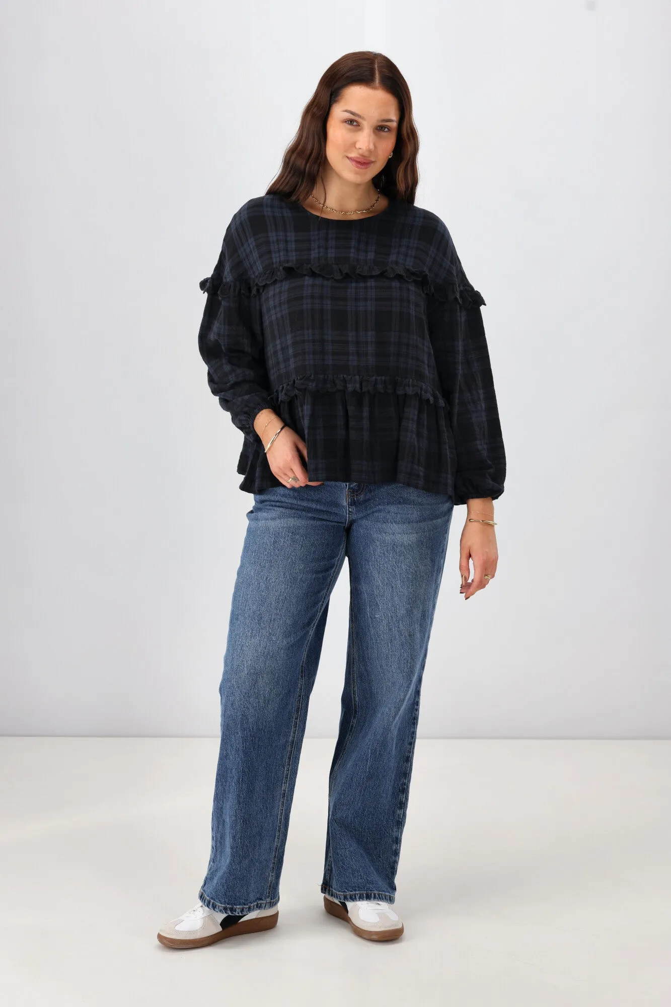 Shine On Label Teydey Ruffle Top Ink Check sold by Shine On product image thumbnail 5