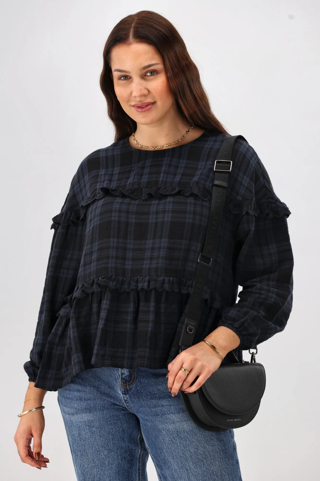 Shine On Label Teydey Ruffle Top Ink Check sold by Shine On product image thumbnail 2