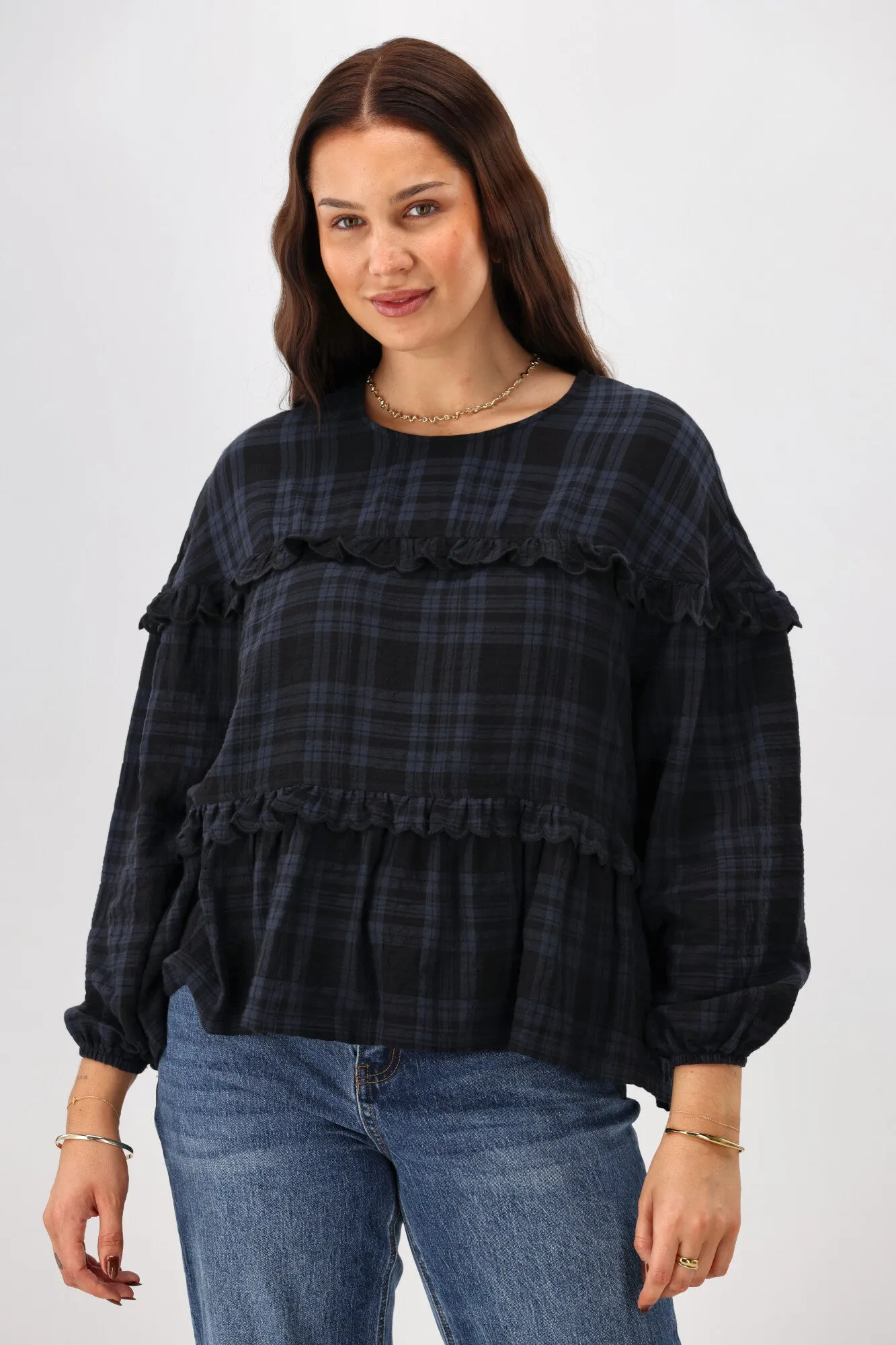 Shine On Label Teydey Ruffle Top Ink Check sold by Shine On product image thumbnail 3