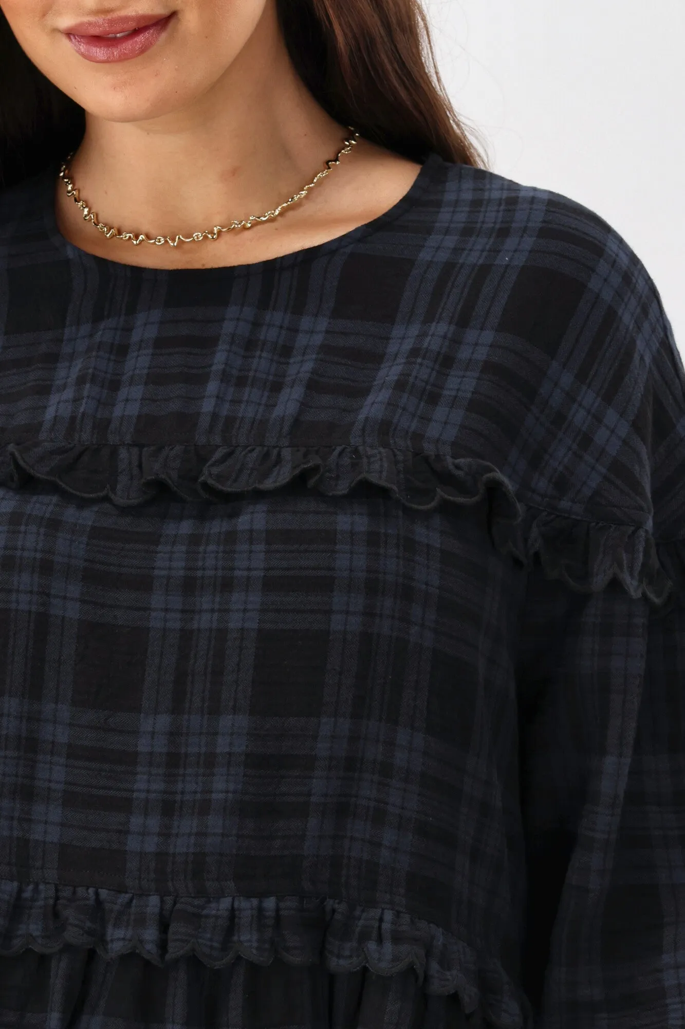 Shine On Label Teydey Ruffle Top Ink Check sold by Shine On product image thumbnail 4