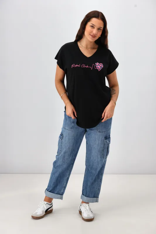 Rebel Club Heartbeat V Tee Black sold by Shine On