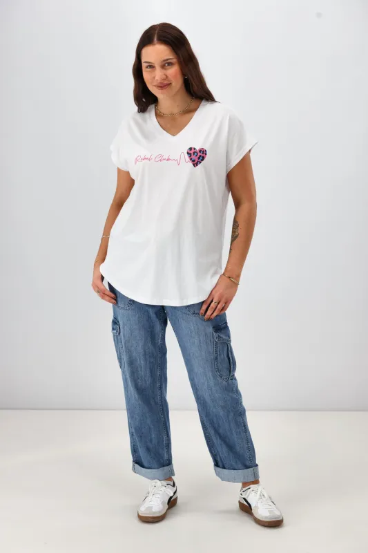 Rebel Club Heartbeat V Tee White sold by Shine On