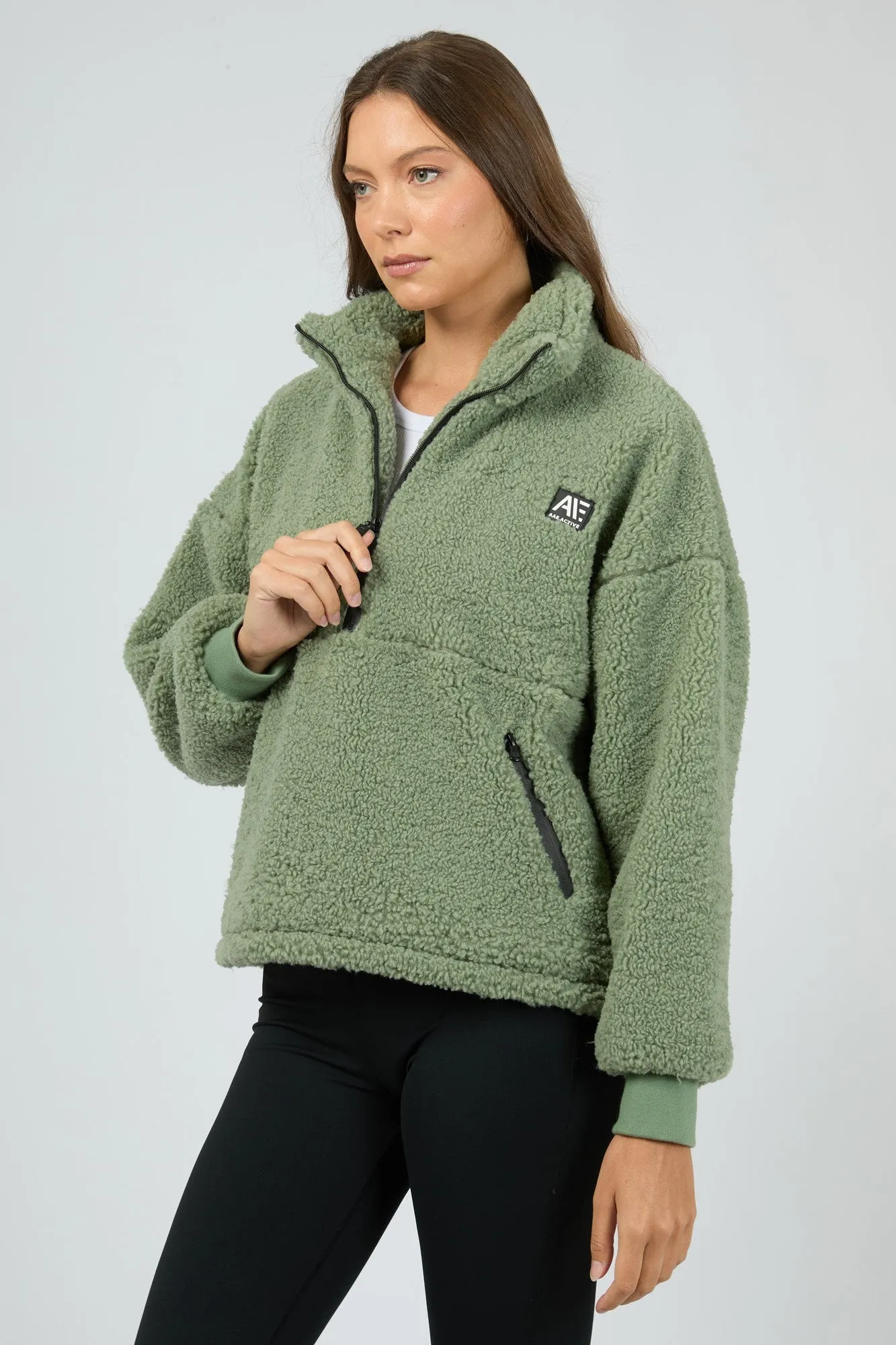 All About Eve Amara Quarter Zip Teddy Khaki sold by Shine On product image thumbnail 2