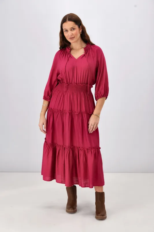 Gloss The Label Chyna Mandarin Collar Dress Raspberry sold by Shine On