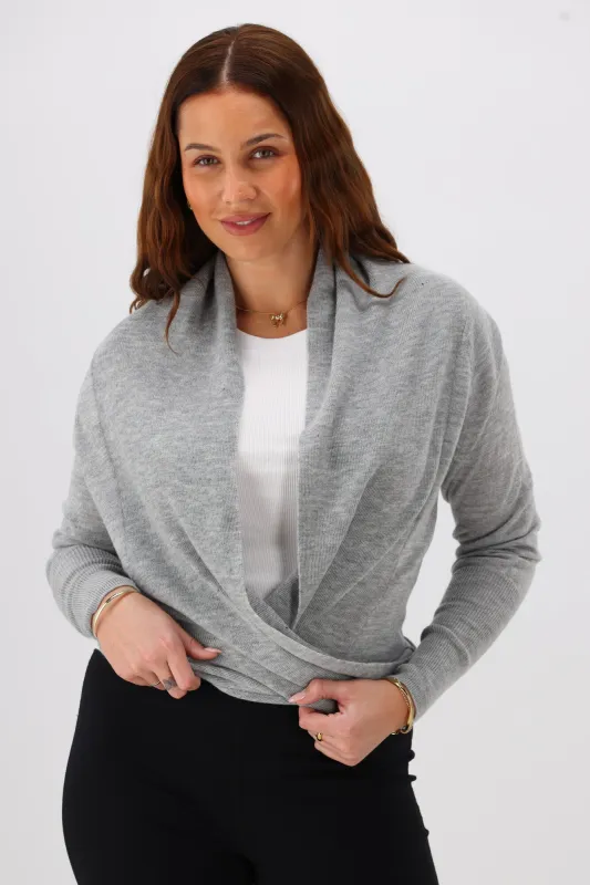 Shine On Label Lissar Wrap Cardigan Grey Marle sold by Shine On