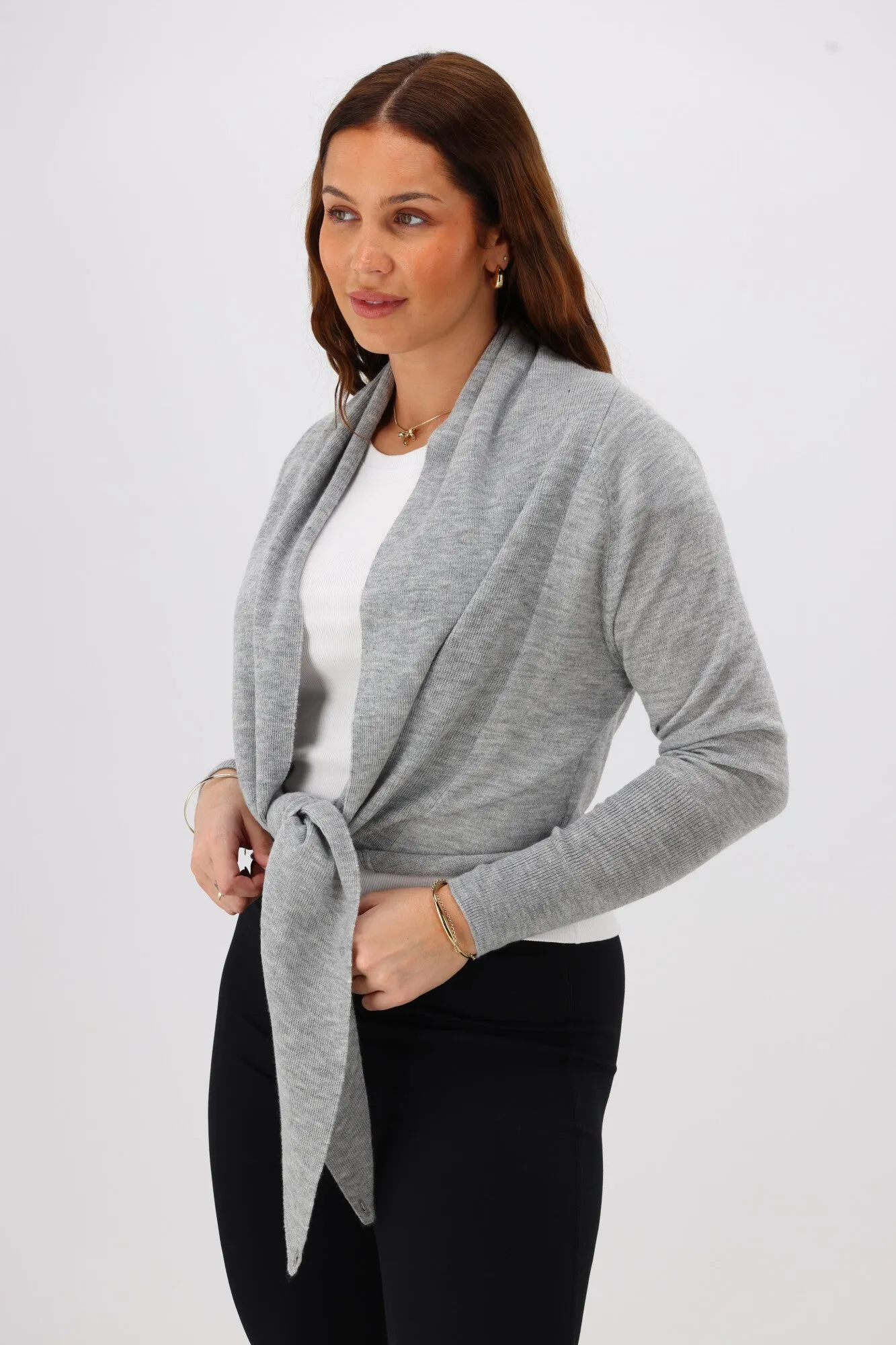 Shine On Label Lissar Wrap Cardigan Grey Marle sold by Shine On product image thumbnail 5