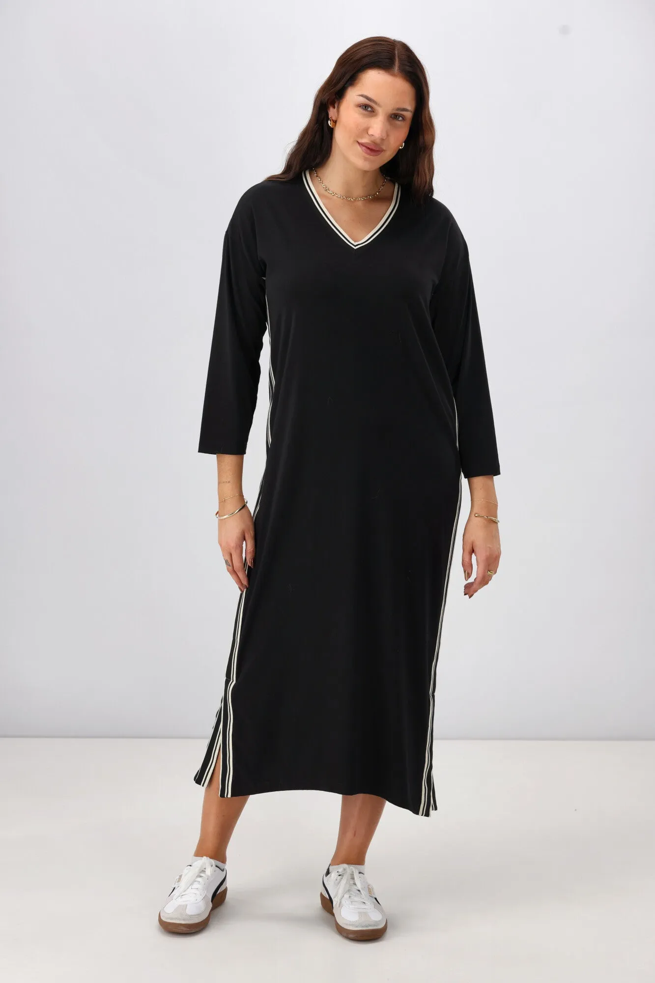 Shine On Label Kiki Knit Dress with Stripe Tape Neck Black sold by Shine On product image thumbnail 3