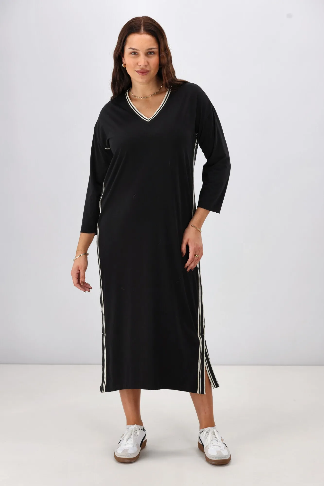 Shine On Label Kiki Knit Dress with Stripe Tape Neck Black sold by Shine On product image thumbnail 4