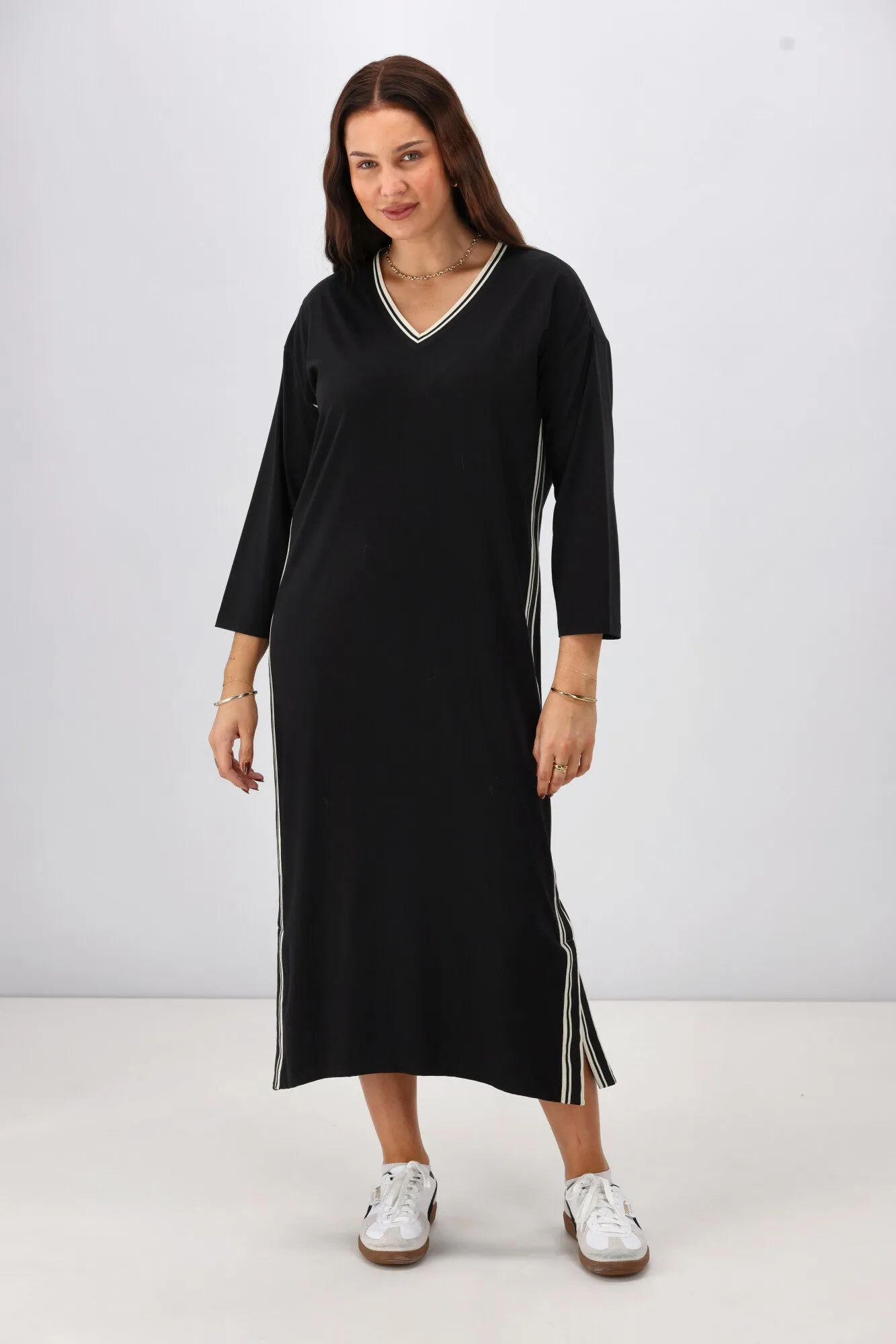 Shine On Label Kiki Knit Dress with Stripe Tape Neck Black sold by Shine On