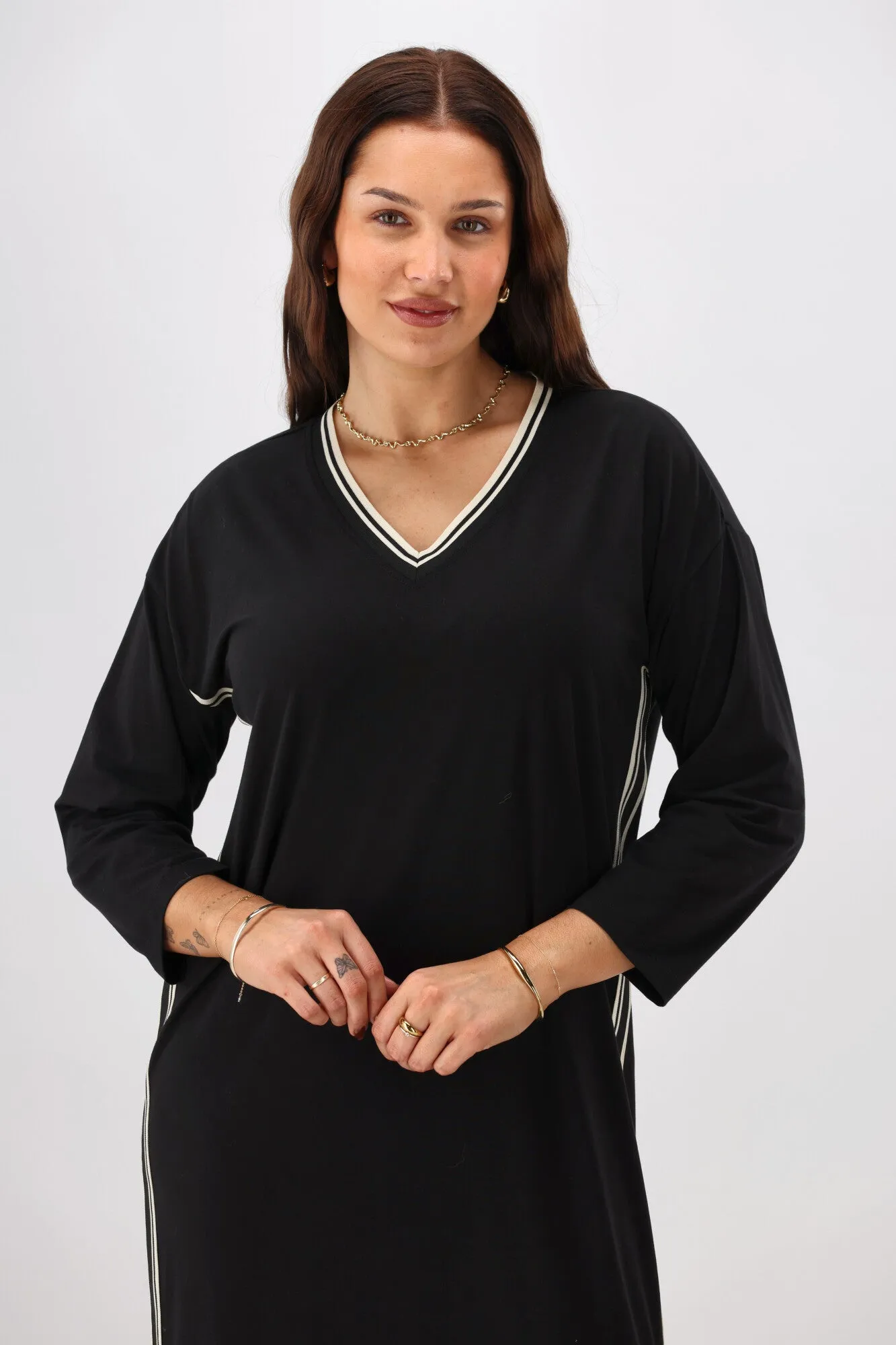 Shine On Label Kiki Knit Dress with Stripe Tape Neck Black sold by Shine On product image thumbnail 2