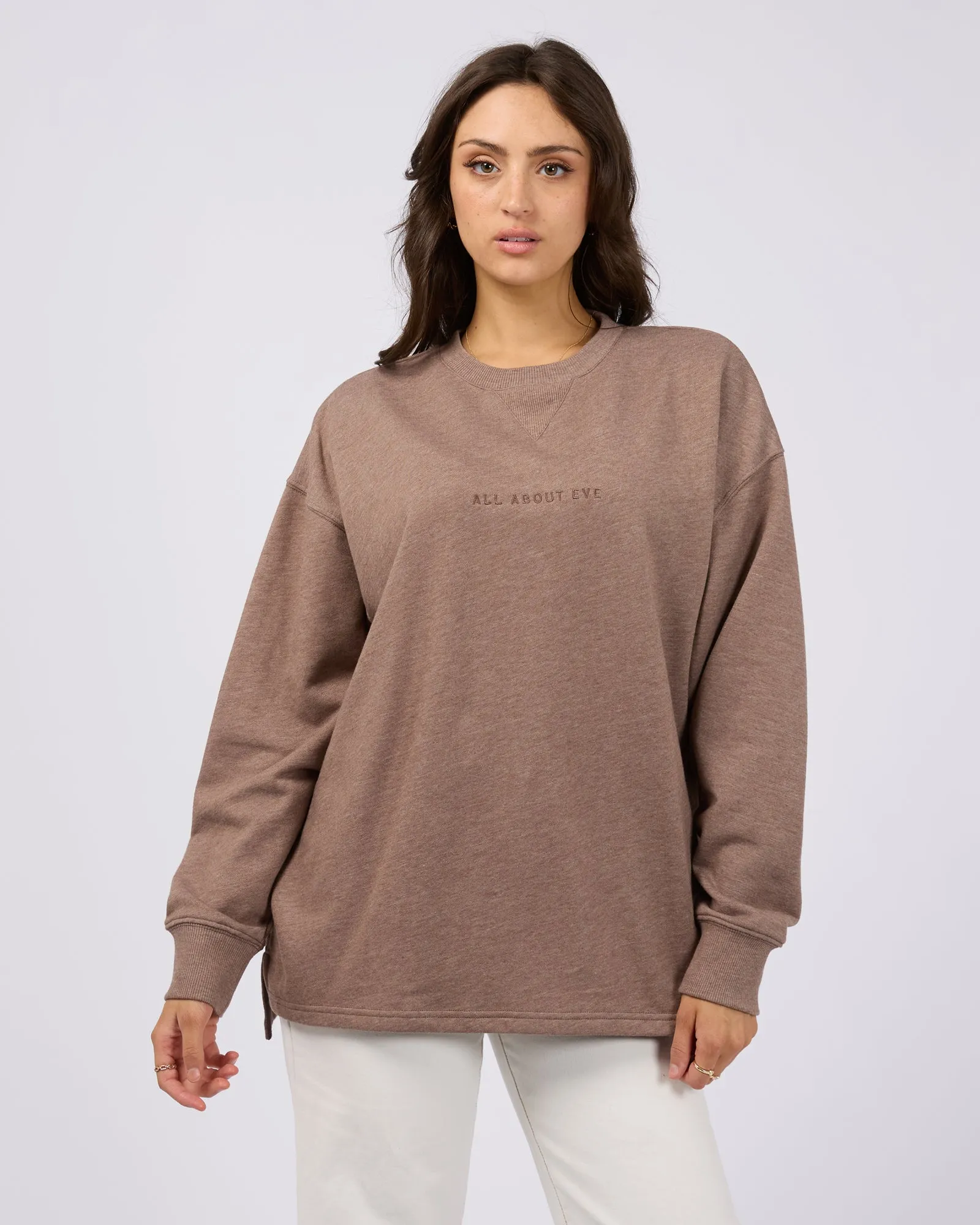 All About Eve AAE Washed Relaxed Crew Chocolate Marle sold by Shine On