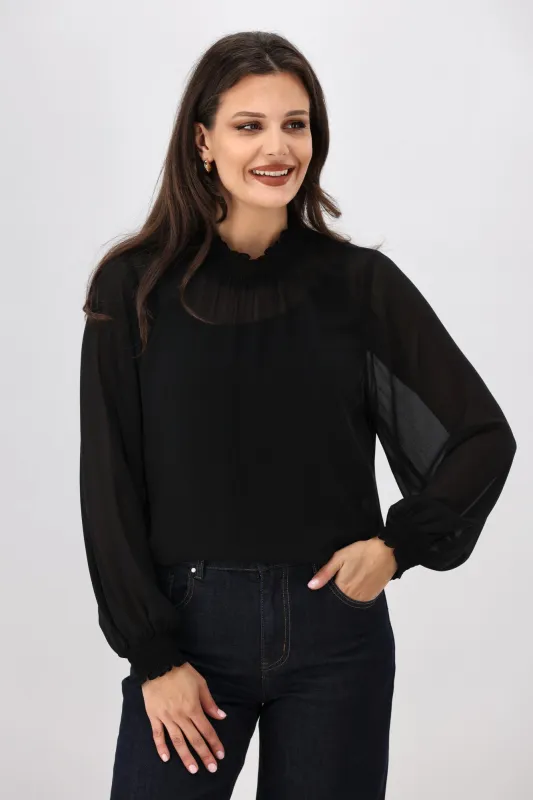 Gloss The Label Zeyna Shirred Neck Top Black sold by Shine On