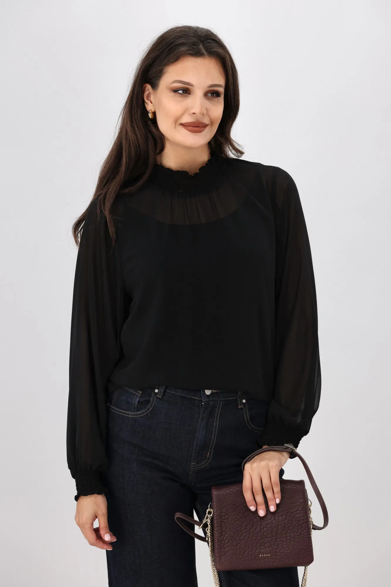 Gloss The Label Zeyna Shirred Neck Top Black sold by Shine On product image thumbnail 4