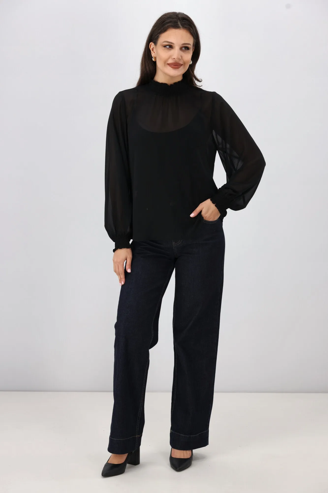 Gloss The Label Zeyna Shirred Neck Top Black sold by Shine On product image thumbnail 3