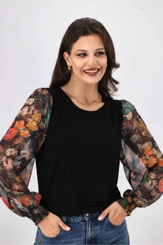 Gloss by Shine On Romy Contrast Sleeve Top Autumn Floral sold by Shine On