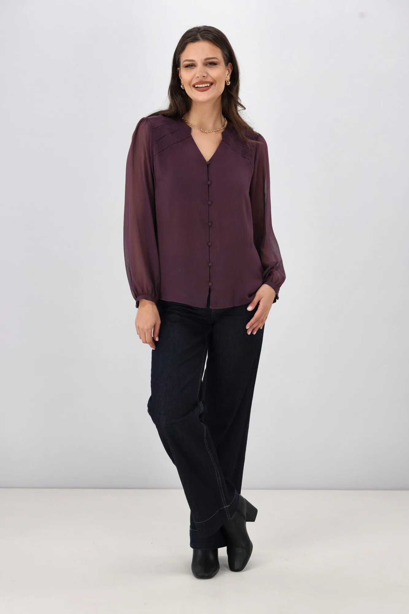 Gloss The Label Zena Ladder Lace Blouse Berry sold by Shine On product image thumbnail 3