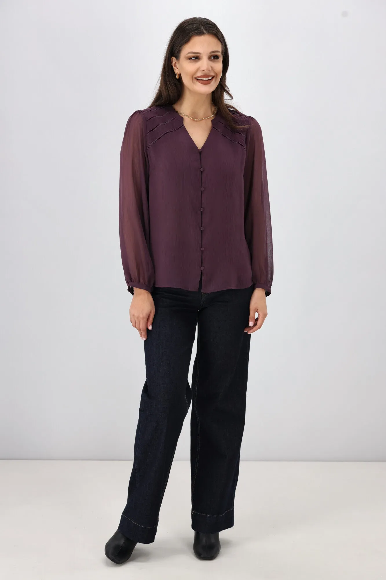 Gloss The Label Zena Ladder Lace Blouse Berry sold by Shine On product image thumbnail 5