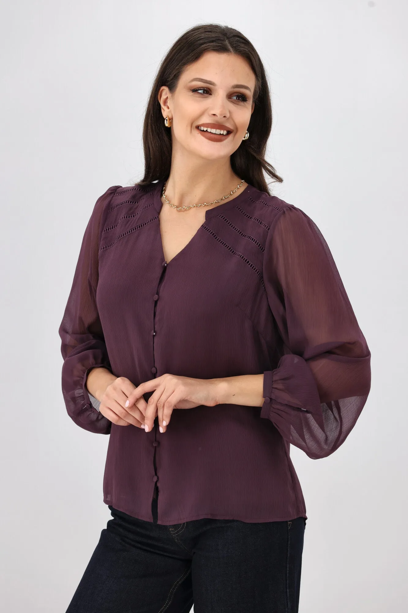 Gloss The Label Zena Ladder Lace Blouse Berry sold by Shine On product image thumbnail 4