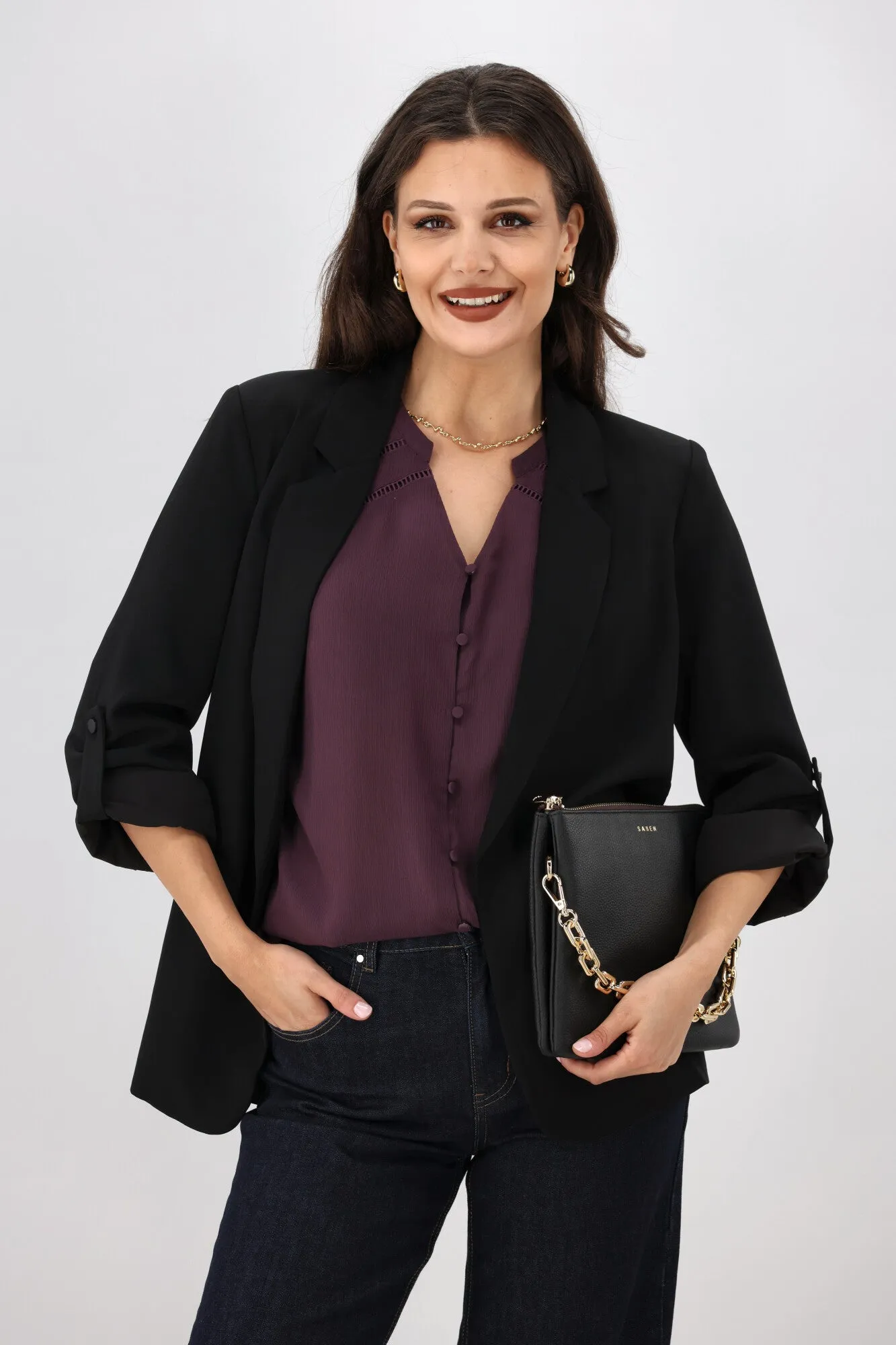 Gloss The Label Zena Ladder Lace Blouse Berry sold by Shine On product image thumbnail 2