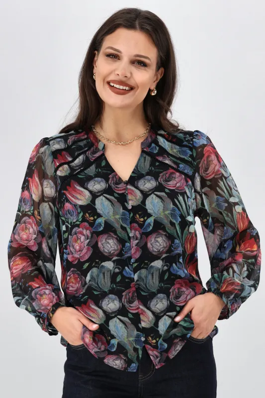 Gloss The Label Zena Ladder Lace Blouse Jewel Floral Print sold by Shine On