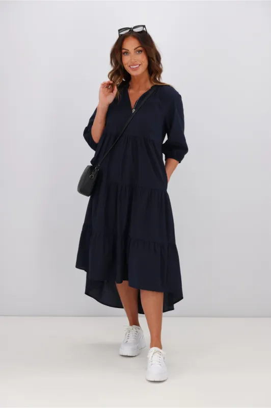 Sunday Boho Harlow Hi Low Dress Navy sold by Shine On